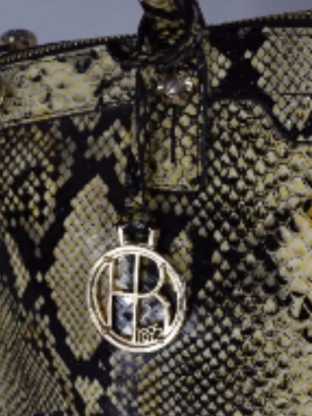Henri Bendel W 57th Uptown Satchel Python Embossed yellow and black leather NWOT - Picture 3 of 11